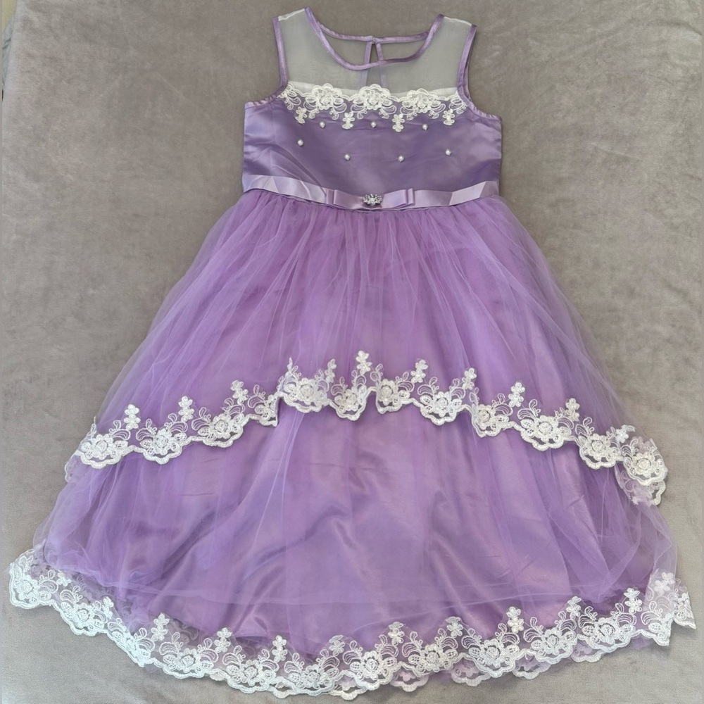 Girls Size 12 Purple Tulle Lace Dress Graduation Party Flower Wedding Sleeveless